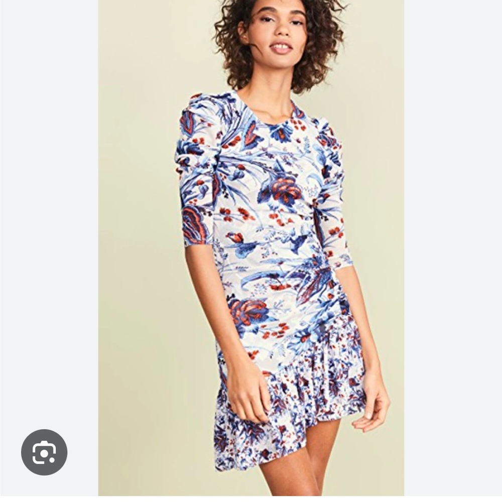 DVF Lila Flora Ruched Flounce Dress size Medium